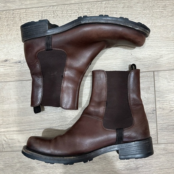 Women’s Prada brown leather made in Italy short Chelsea pull on boot size 38